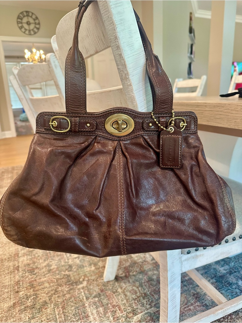 Coach Brown Leather Shoulder Bag with Gold Hardware